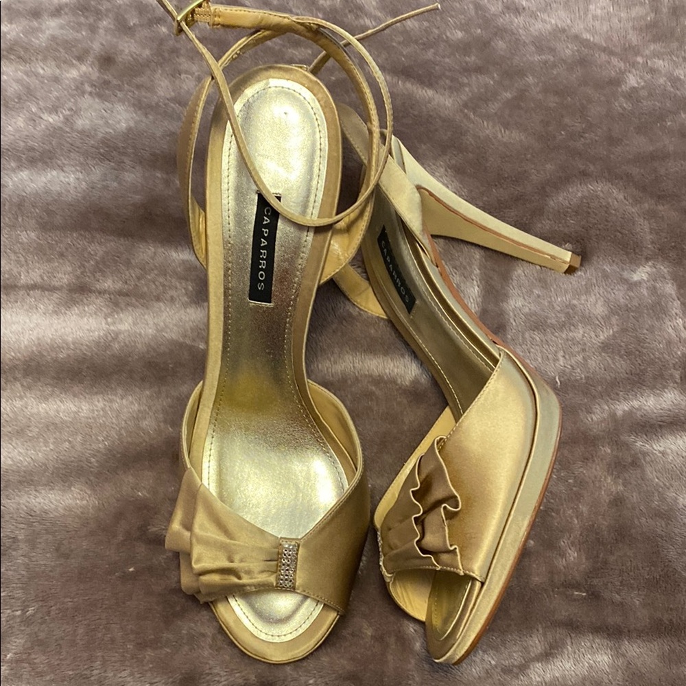 Caparros Gold Heels with Ankle Strap and Metallic Finish